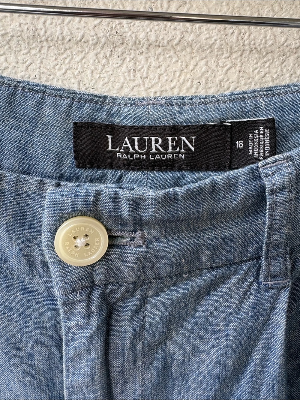 Lauren Ralph Lauren Chambray Pleated Wide Leg Pants 16 High Rise Cotton - Picture 9 of 13